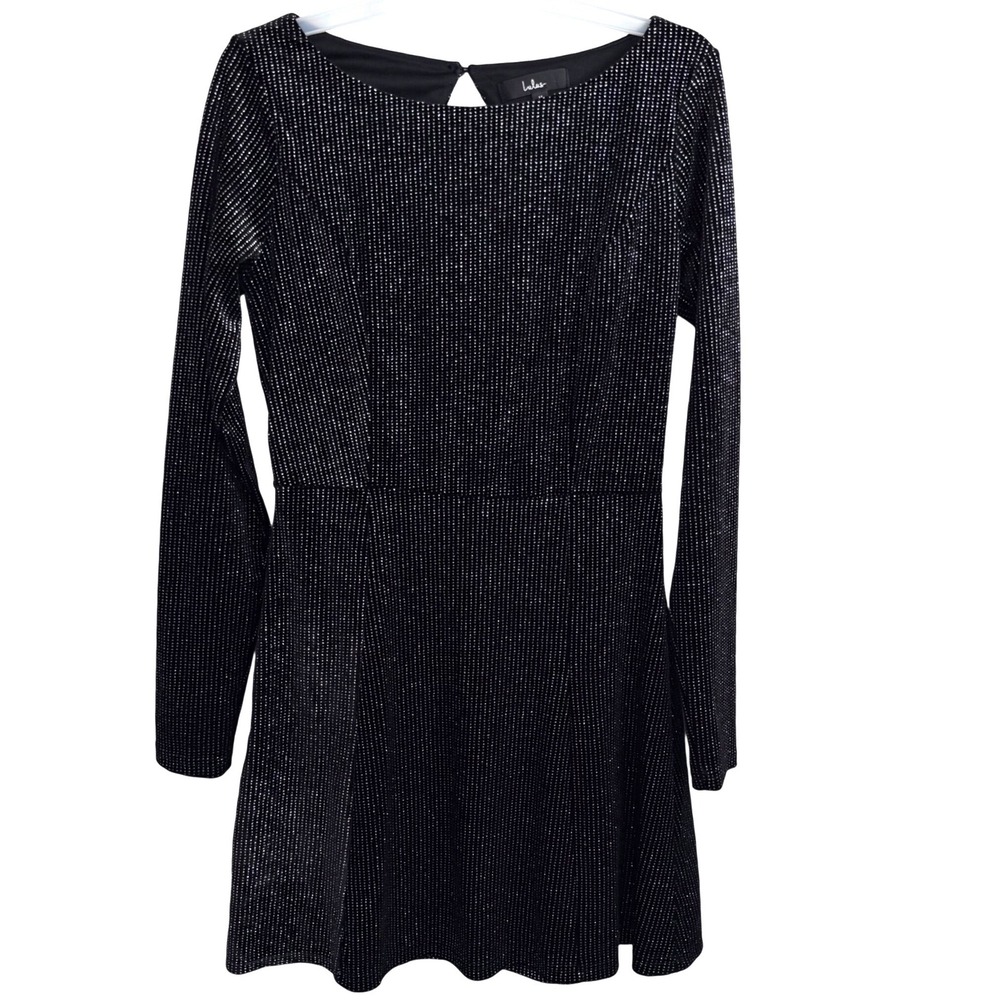 Lulus Skater Dress M‎ Black Silver Rhinestone Long Sleeve Party Dark Academia